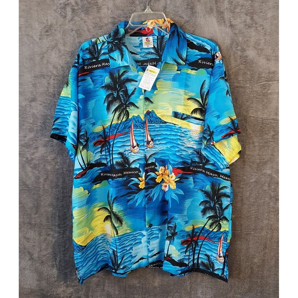 NWT‎ Rima Mexican Riviera Shirt Men's XL Blue Tropical Hawaiian Camp Terivoile - Picture 2 of 11